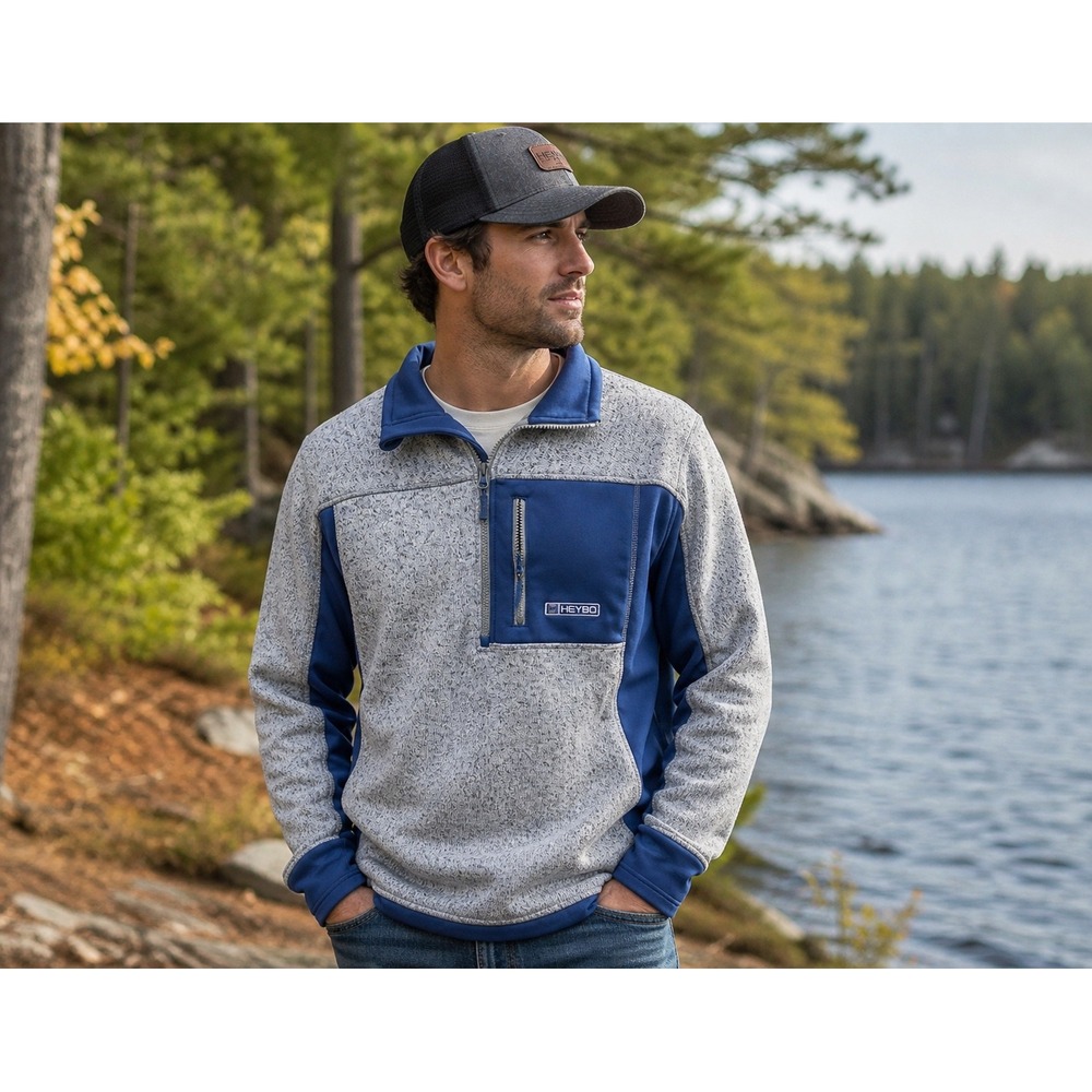 HEYBO 1/4‎ Zip Pullover Mens Medium Gray Blue Performance Fleece Hunting Outdoor